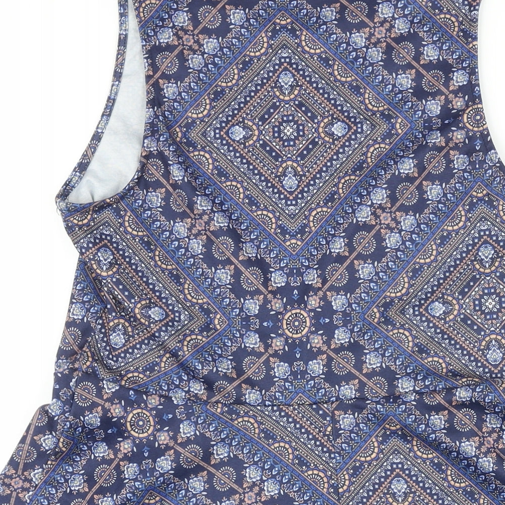 New Look Womens Multicoloured Geometric Polyester A-Line Size 12 Scoop Neck