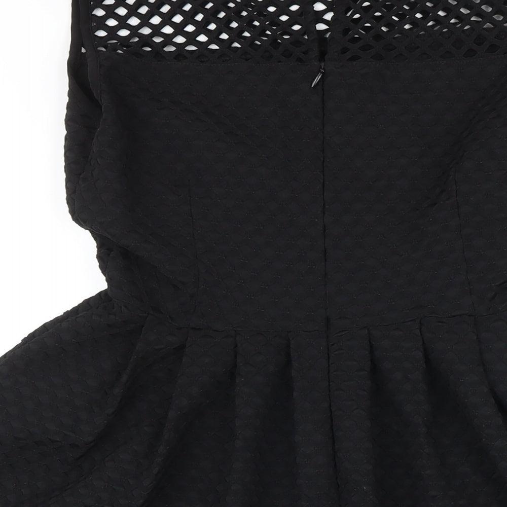 Marks & Spencer Womens Black Polyester A-Line Size 8 Boat Neck Button
