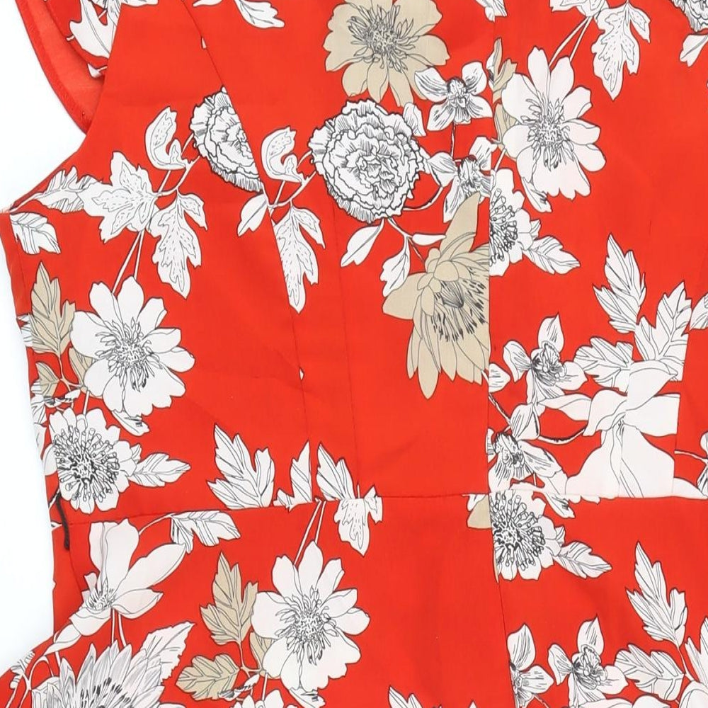 M&Co Womens Red Floral Polyester Blend A-Line Size 20 Boat Neck