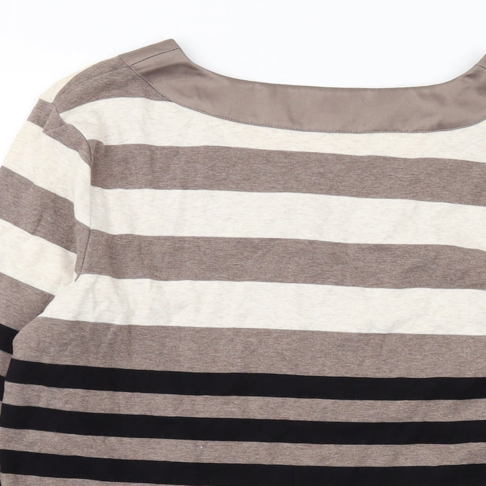 Country Casuals Womens Brown Striped Cotton Basic T-Shirt Size L Round Neck