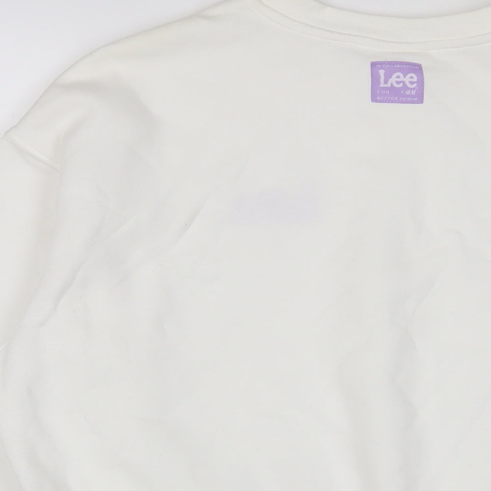 Lee X H&M Womens White Cotton Pullover Sweatshirt Size L Pullover - Embroidered