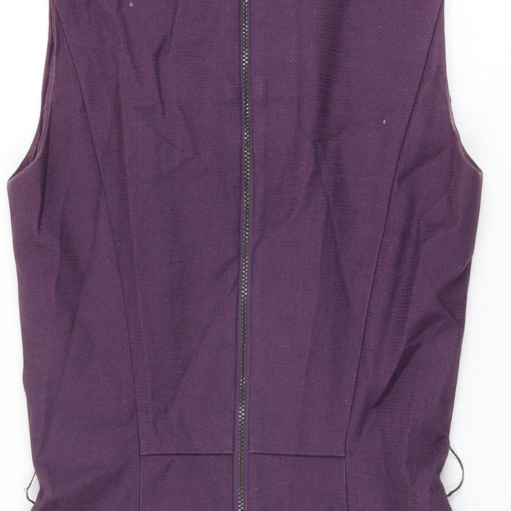 Cue Womens Purple Cotton Shift Size 8 Round Neck Zip