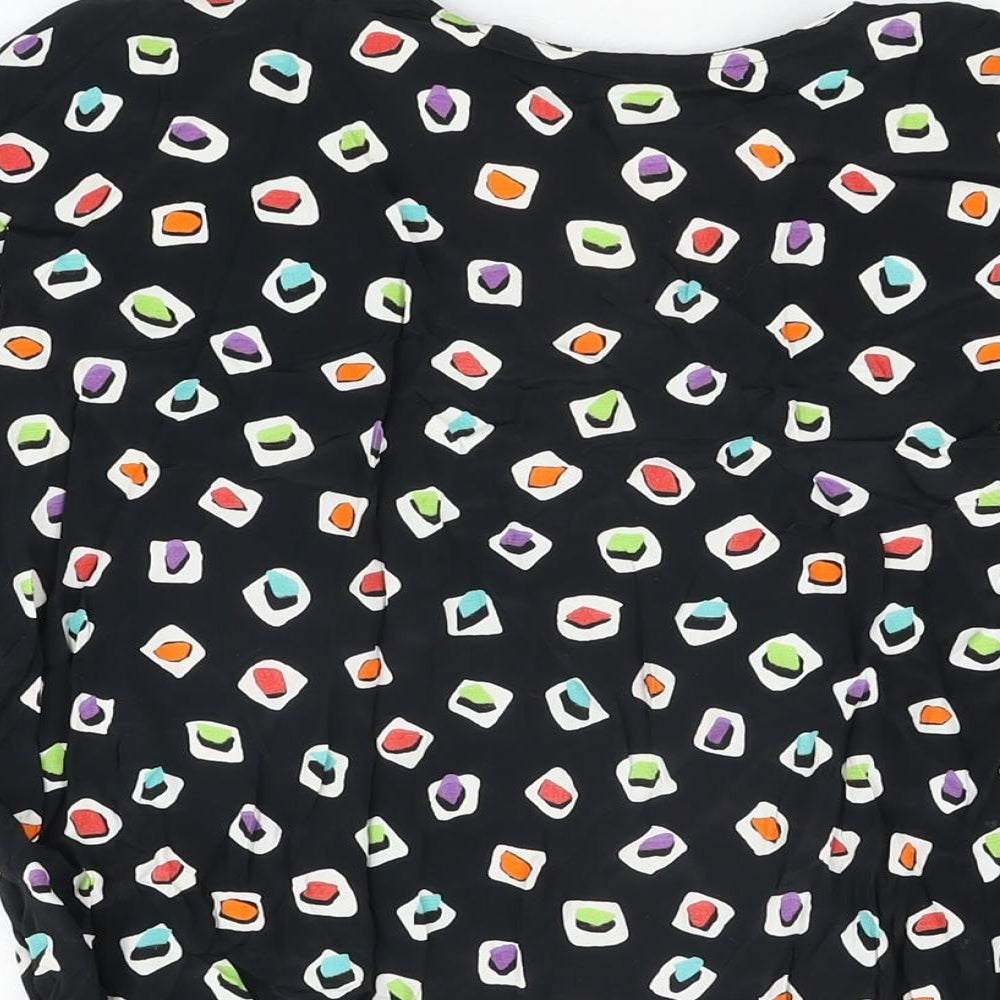 Tru Blouse Womens Black Geometric Viscose Basic Button-Up Size 14 V-Neck