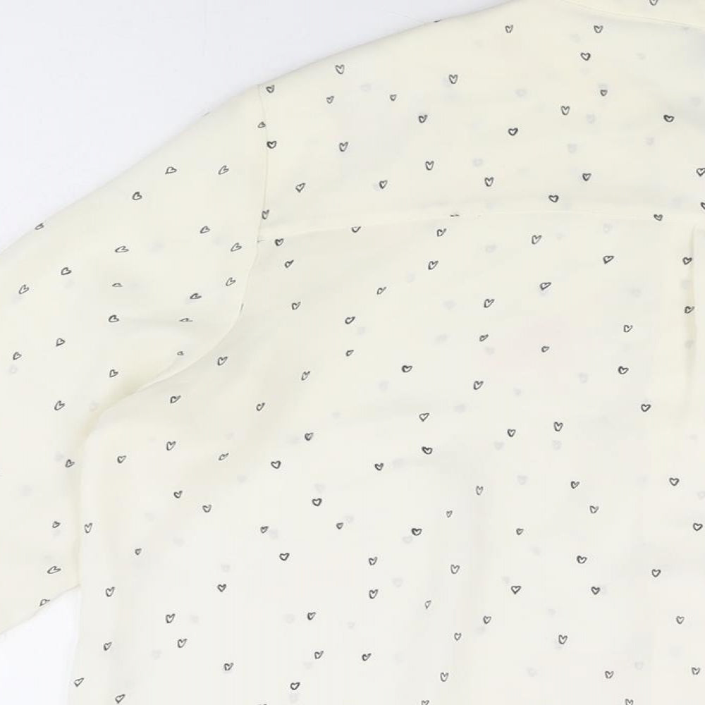 H&M Womens Ivory Geometric Polyester Basic Button-Up Size 8 Round Neck - Heart Print