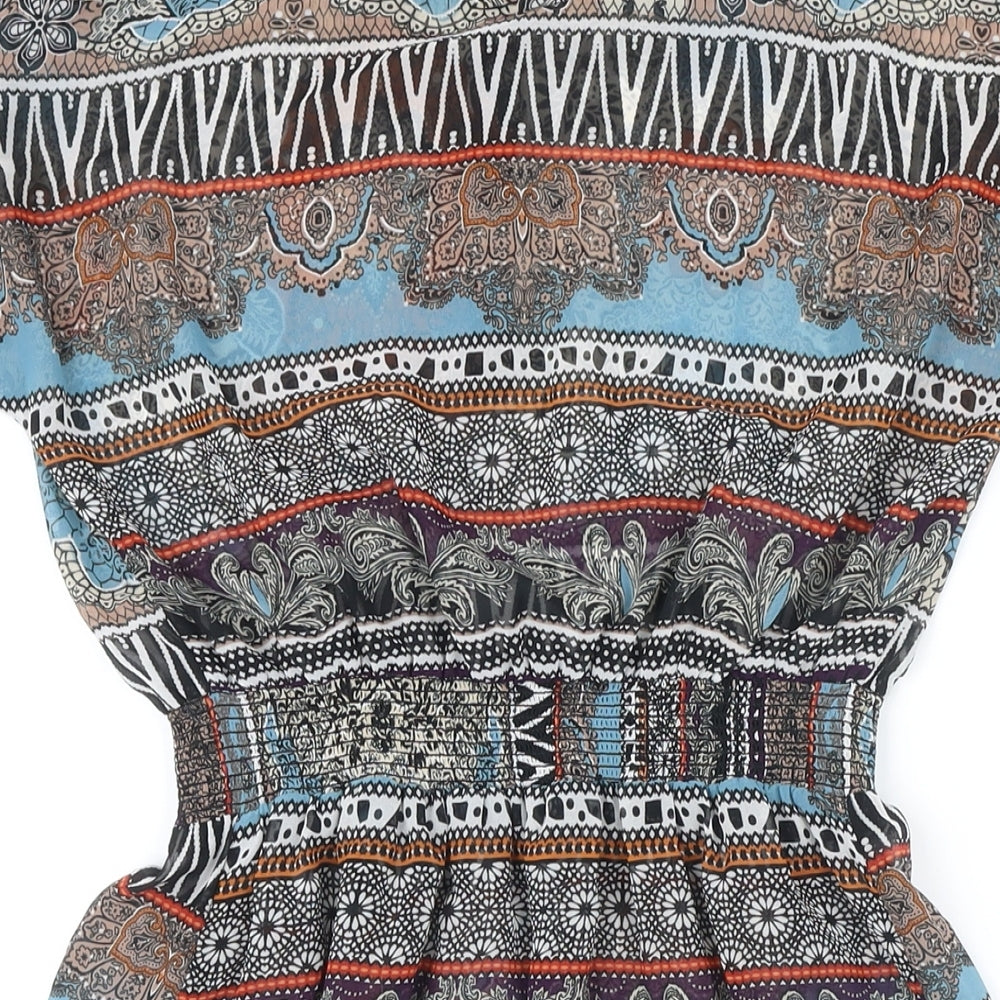 South Womens Multicoloured Floral Polyester A-Line Size 10 Boat Neck