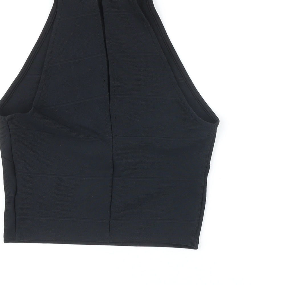 New Look Womens Black Polyester Cropped Blouse Size 6 Mock Neck