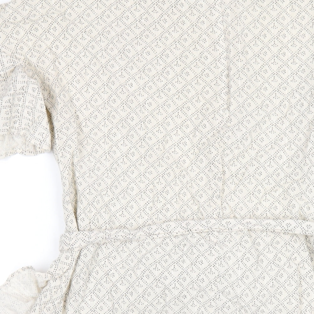 H&M Womens Ivory Geometric Cotton A-Line Size 12 Round Neck Zip
