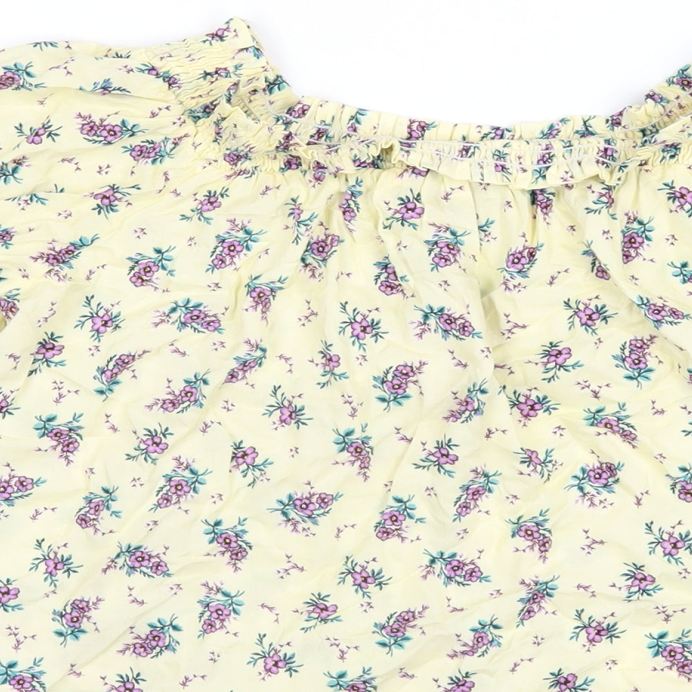 New Look Womens Yellow Floral Viscose Basic T-Shirt Size 8 Off the Shoulder