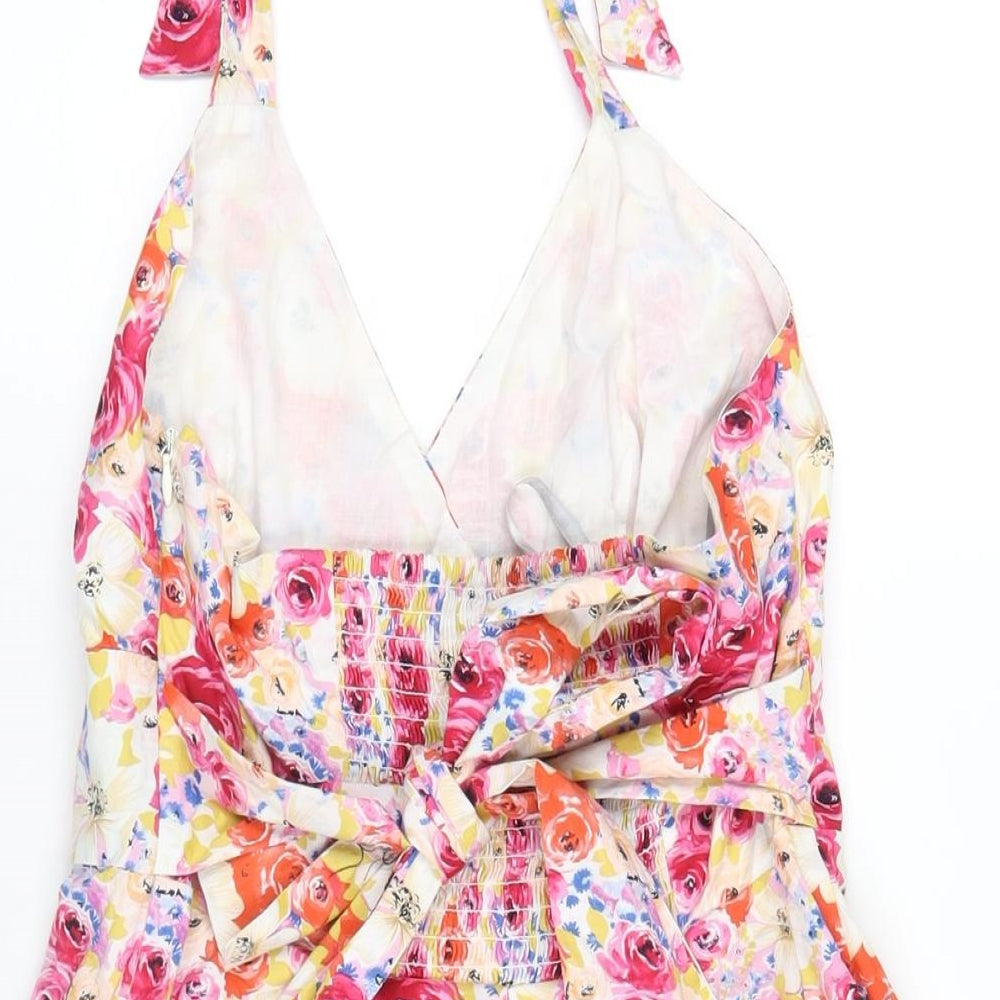 Red Herring Womens Multicoloured Floral Cotton A-Line Size 10 Halter Zip