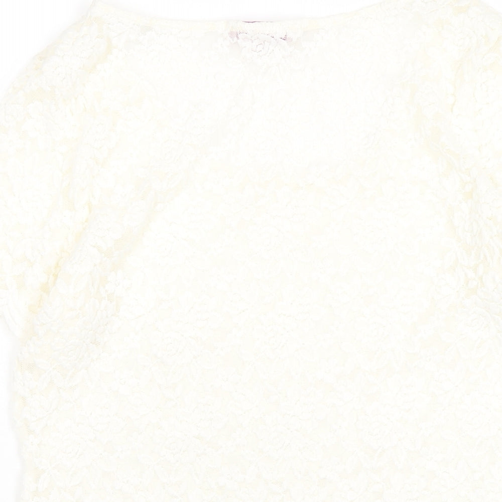 Per Una Womens Ivory Polyester Basic T-Shirt Size 12 Round Neck