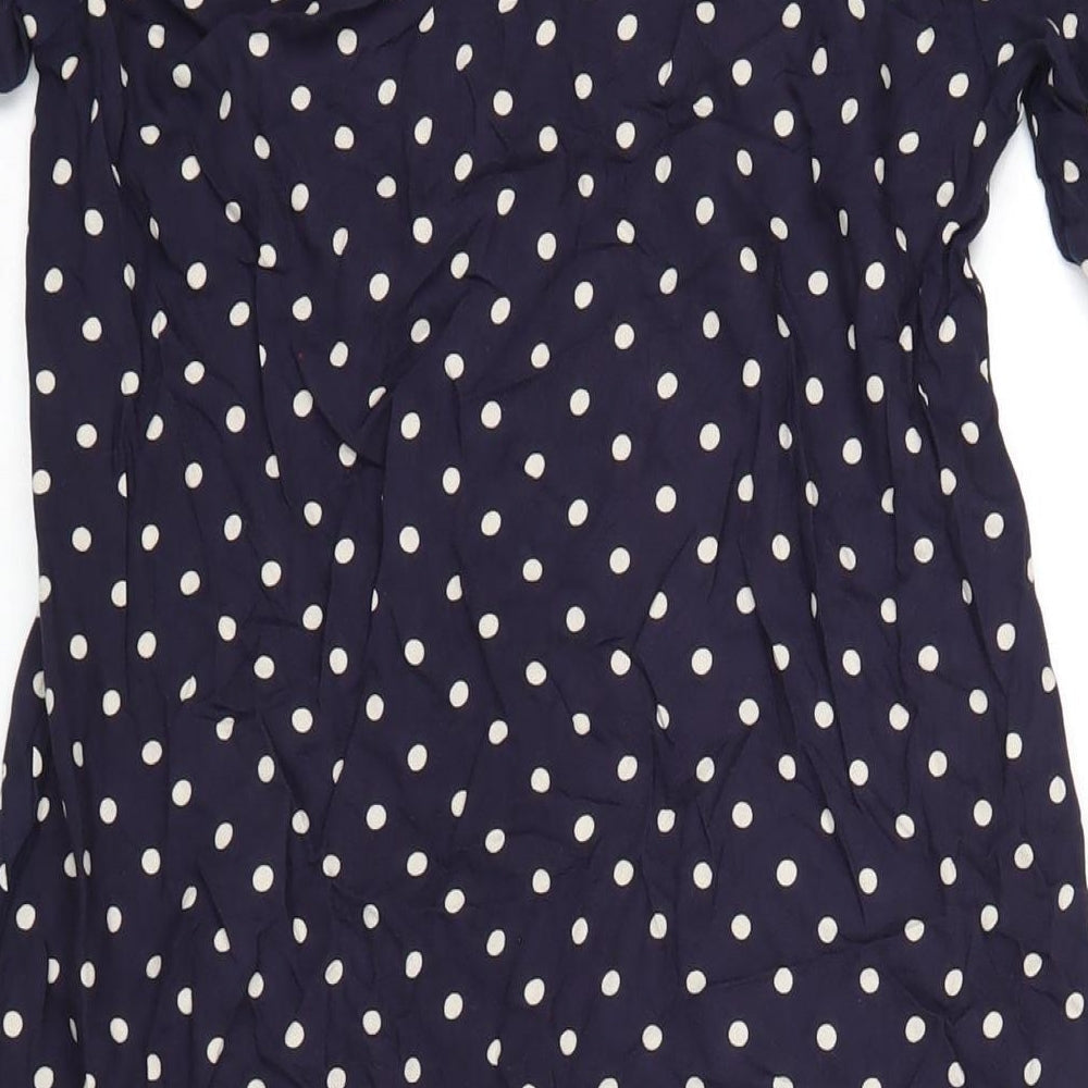 ASOS Womens Blue Polka Dot Viscose A-Line Size 8 V-Neck Button
