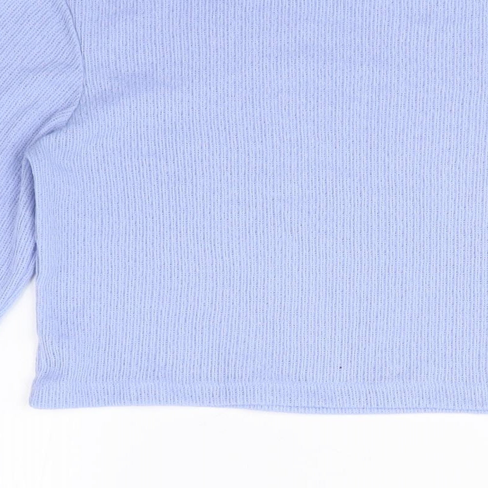 Zara Women's Blue Cropped T-Shirt, Size M, Long Sleeve