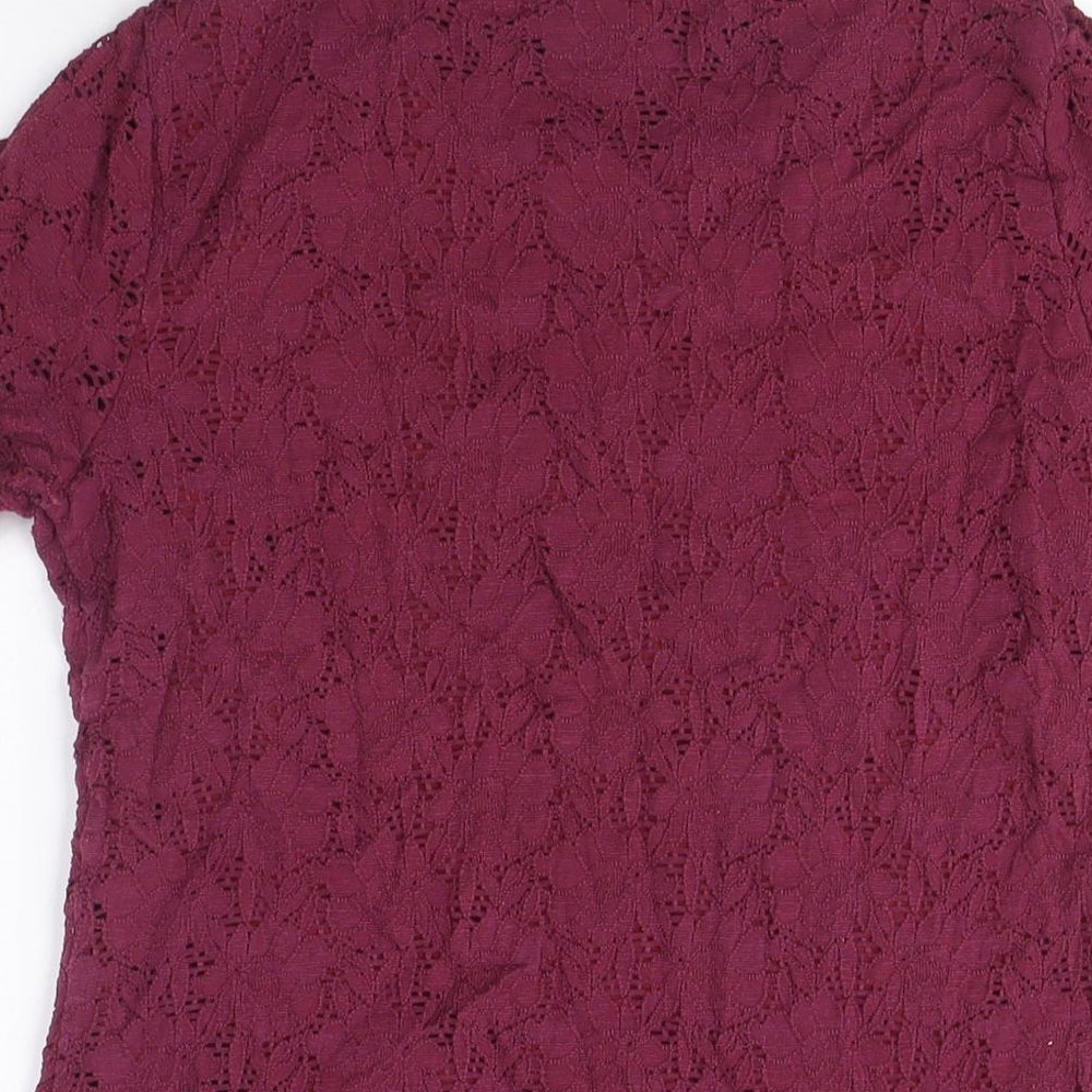 Bonmarché Women's Red Lace Short Sleeve T-Shirt Small