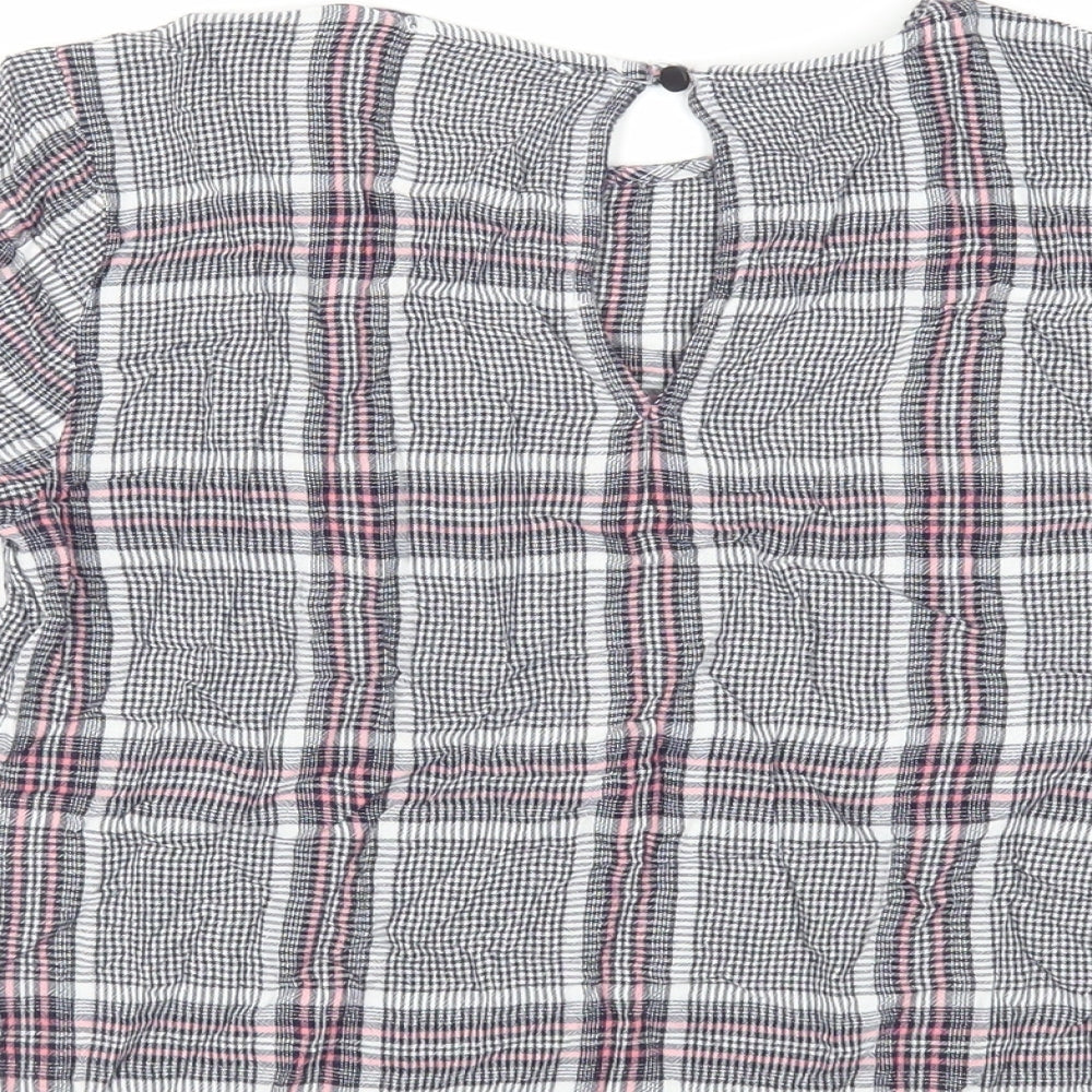 Warehouse Womens Blue Plaid Viscose Basic Blouse Size 6 Round Neck