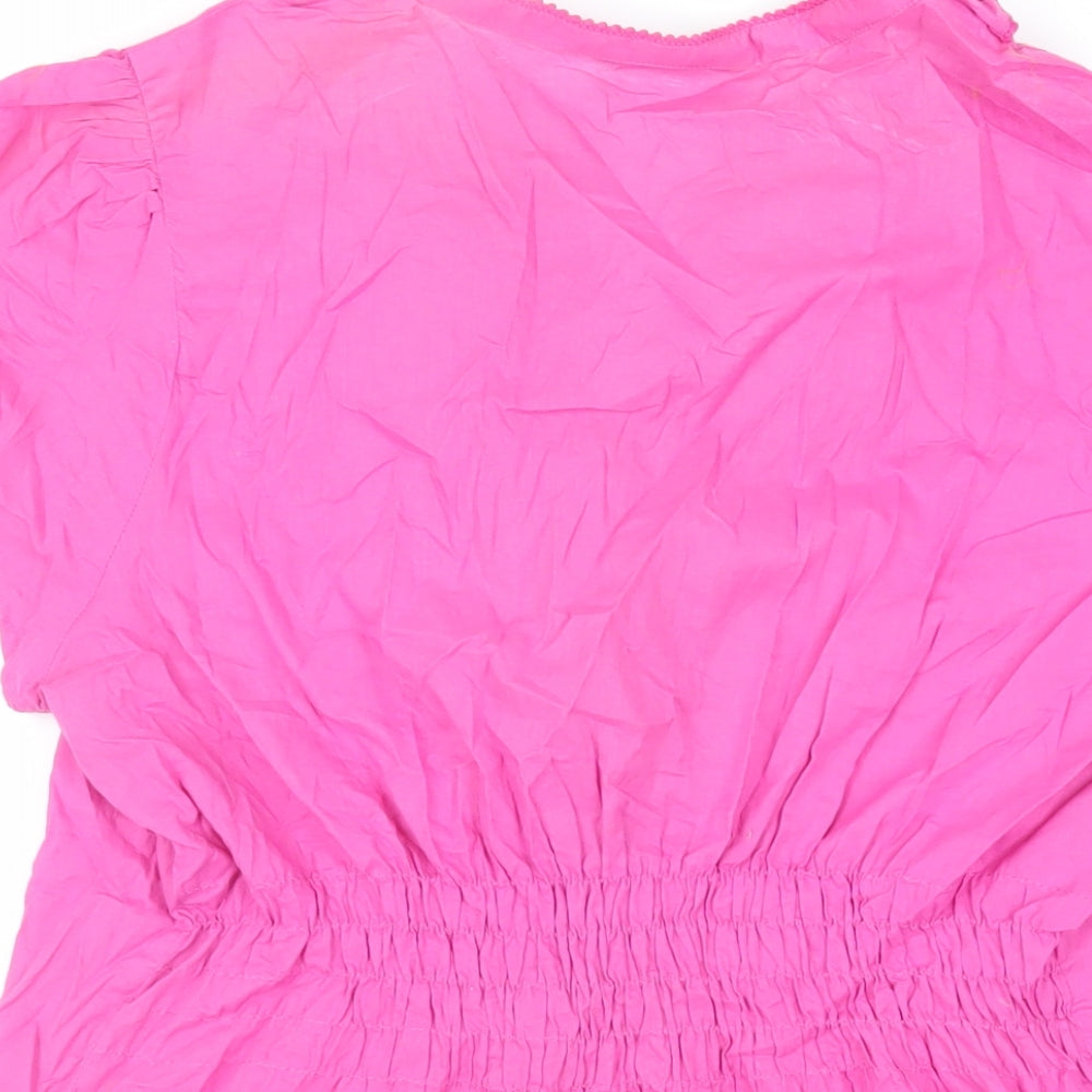 Marks & Spencer Womens Pink Cotton Basic Button-Up Size 16 V-Neck - Ruffle