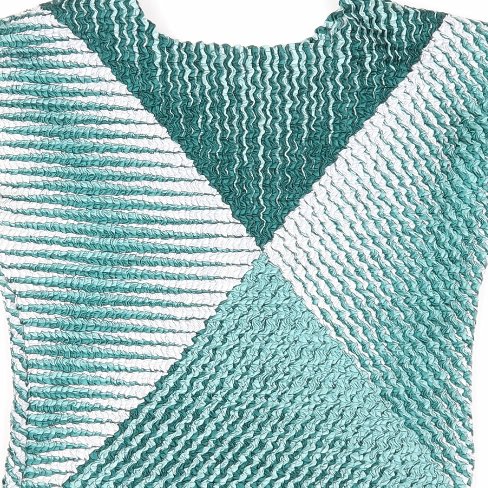 Eli & Irene Womens Green Geometric Polyester Basic Blouse Size M Boat Neck - Textured
