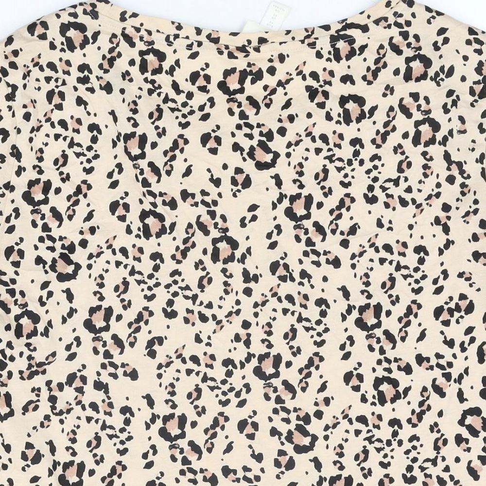 H&M Womens Beige Animal Print Cotton Basic T-Shirt Size XS Round Neck - Leopard Print