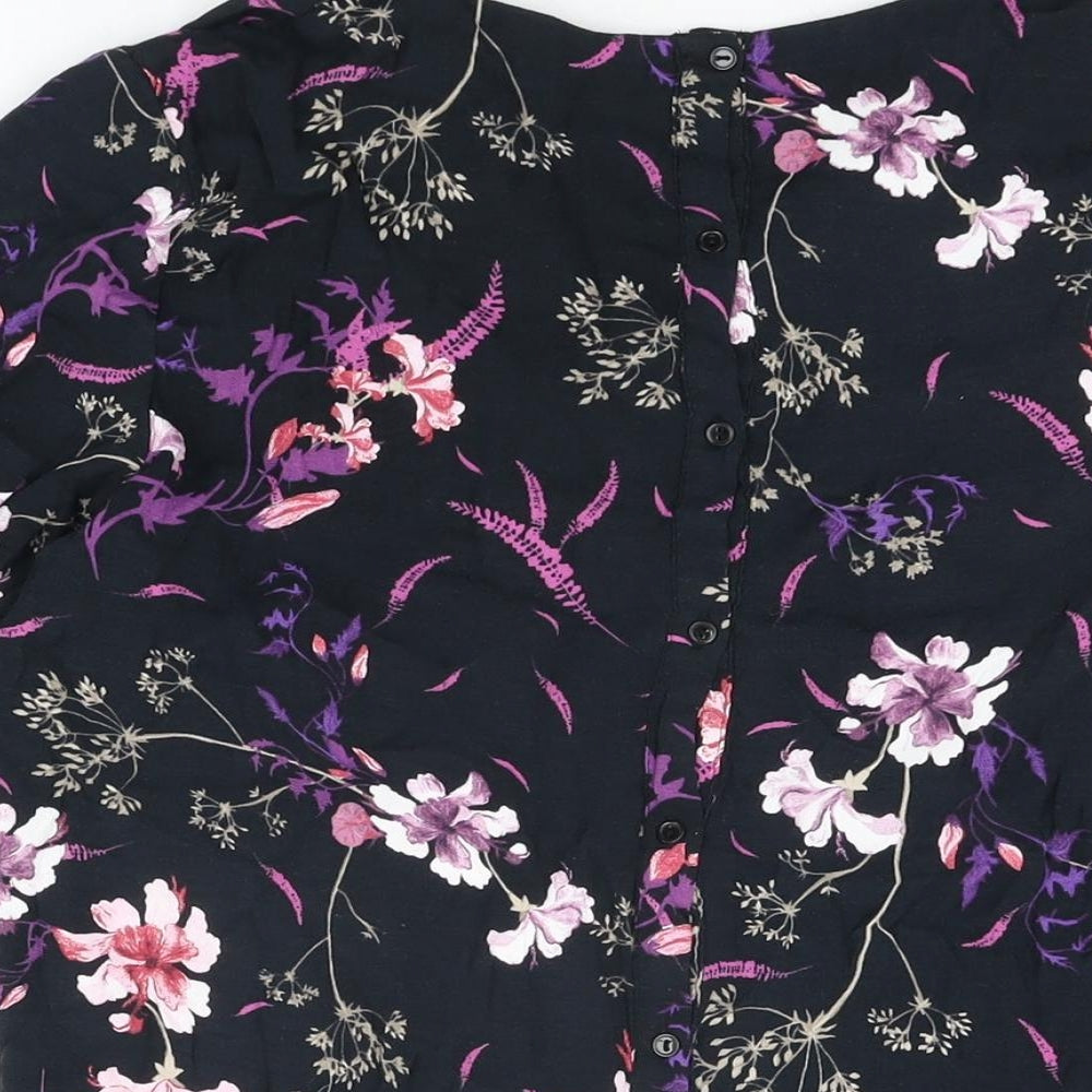 Per Una Womens Black Floral Viscose Basic T-Shirt Size 14 V-Neck