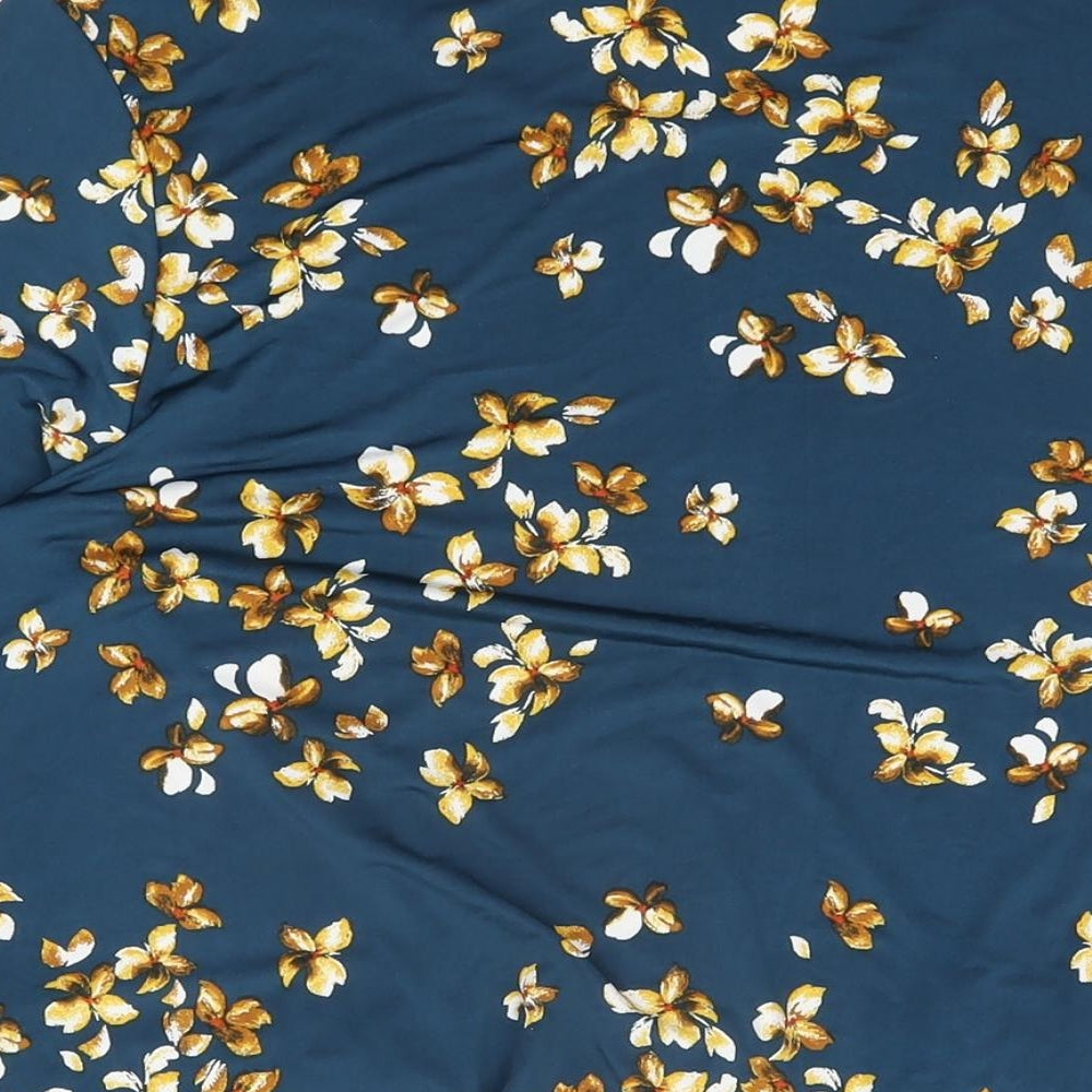 Classic Womens Blue Floral Polyester Basic T-Shirt Size 14 Round Neck