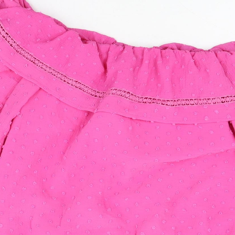 Love & Roses Womens Pink Polyester Basic Blouse Size 16 Scoop Neck - Frill Detail