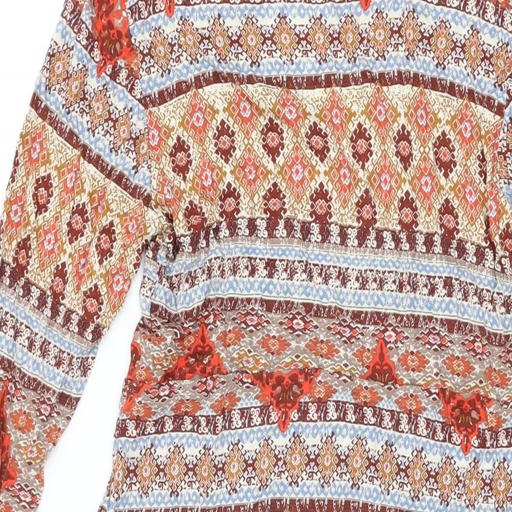 Boysen's Womens Multicoloured Geometric Viscose Shift Size 10 V-Neck Pullover