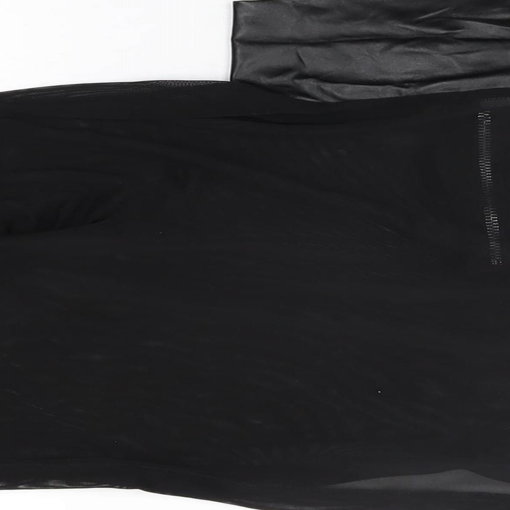 PRETTYLITTLETHING Womens Black Polyester Cropped T-Shirt Size 12 High Neck - Sheer