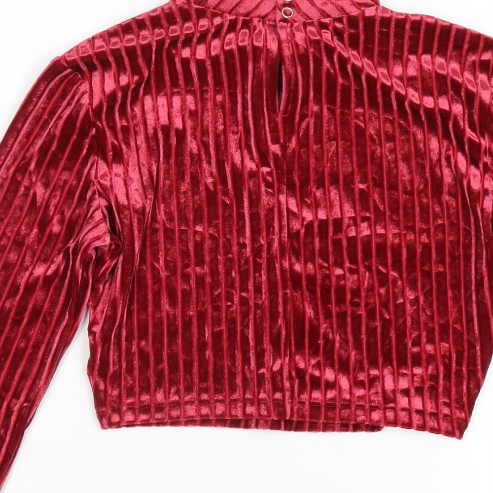 H&M Womens Red Polyester Cropped T-Shirt Size XS Mock Neck