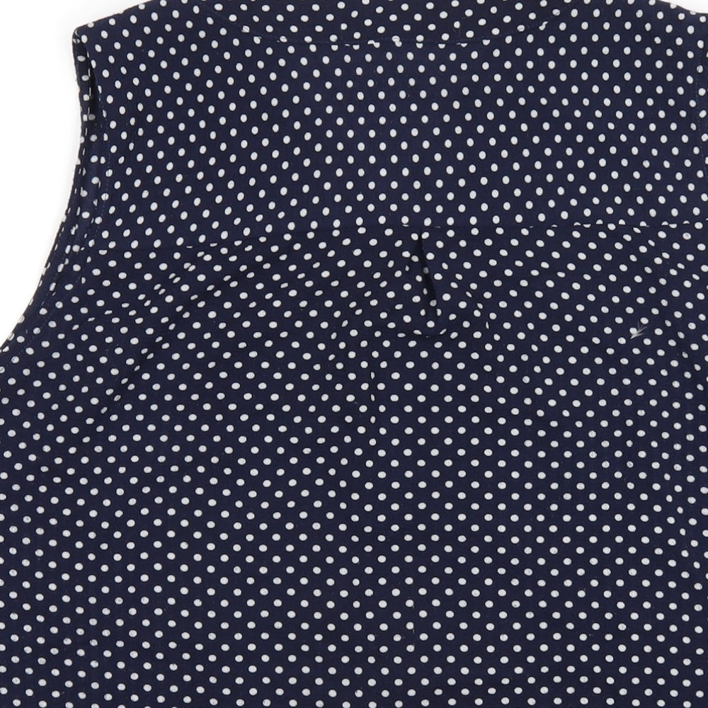Jessica Graaf Womens Blue Polka Dot Polyester Basic Tank Size L V-Neck