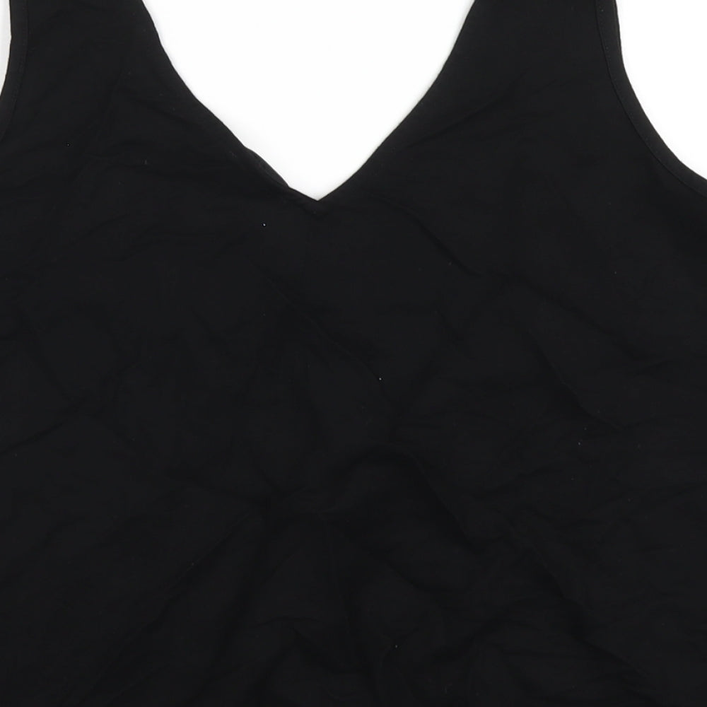 Warehouse Womens Black Viscose Basic Tank Size 12 V-Neck