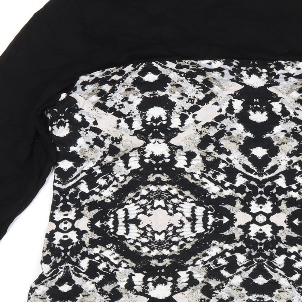 Wallis Womens Black Geometric Viscose Basic T-Shirt Size M Scoop Neck