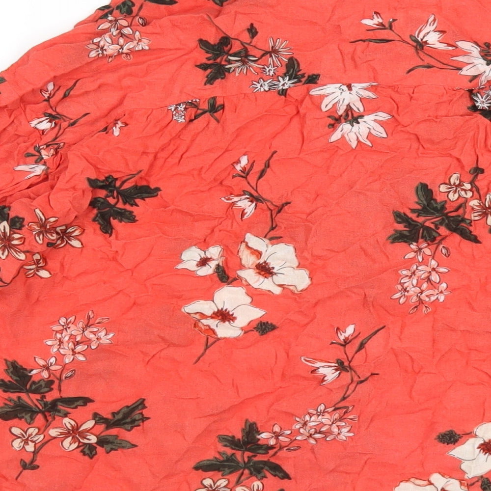 Marks & Spencer Womens Red Floral Viscose Basic Button-Up Size 10 Collared