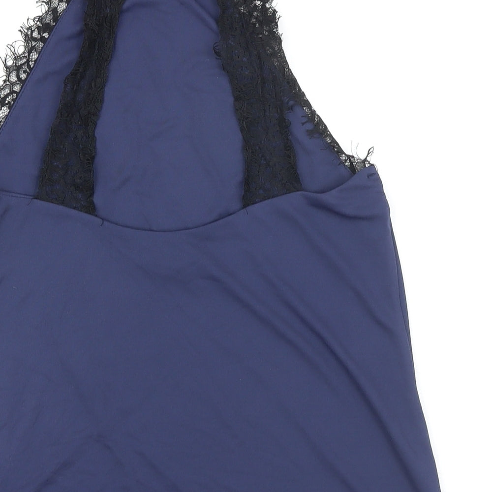 Topshop Womens Blue Polyester Cropped Blouse Size 8 Round Neck