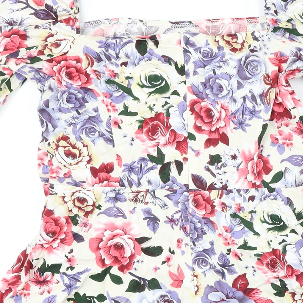 Missguided Womens Multicoloured Floral Cotton A-Line Size 10 Square Neck Zip