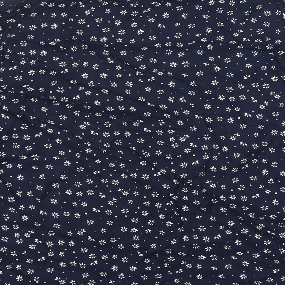 Marks & Spencer Womens Blue Floral Viscose Basic T-Shirt Size 10 Round Neck