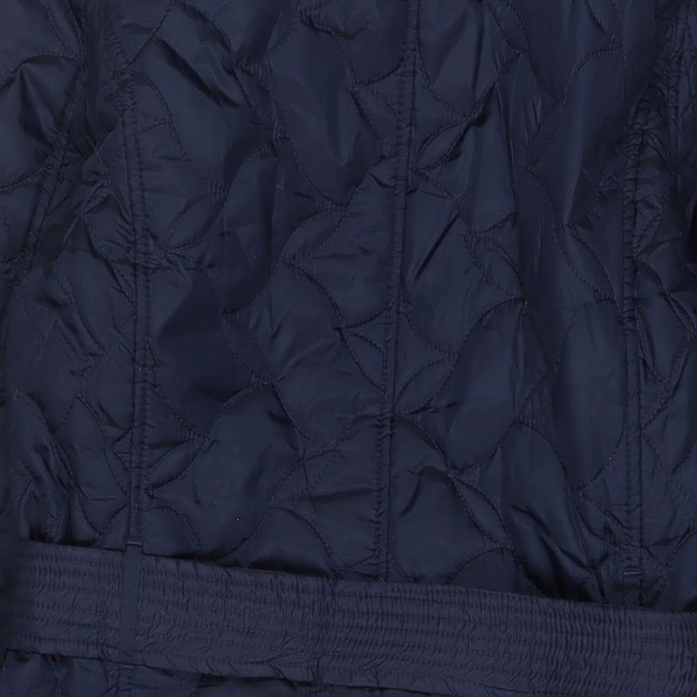 Lands' End Womens Blue Quilted Jacket Size M Snap - Belted