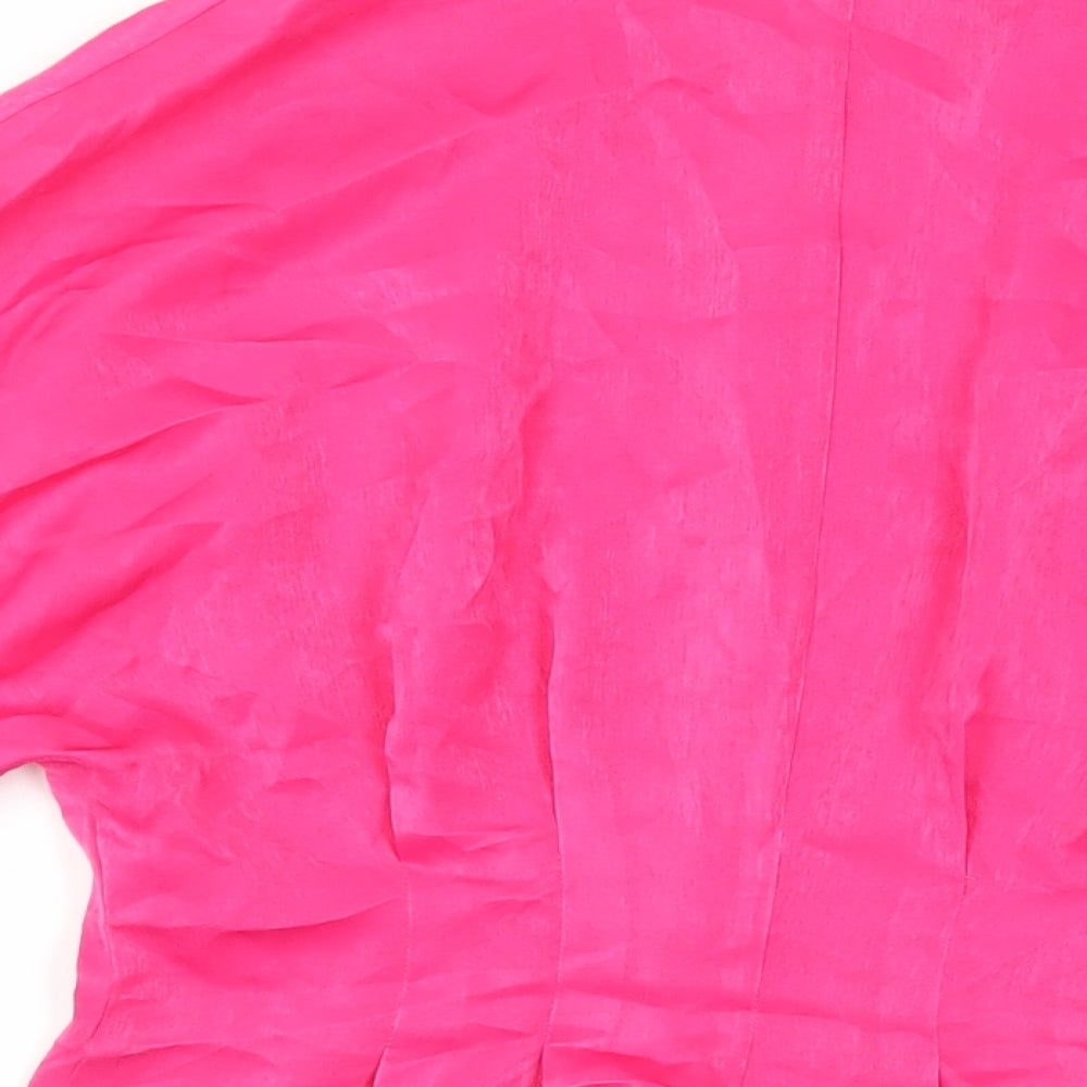 Zara Womens Pink Polyester Basic Button-Up Size M Mock Neck - Lace Detail