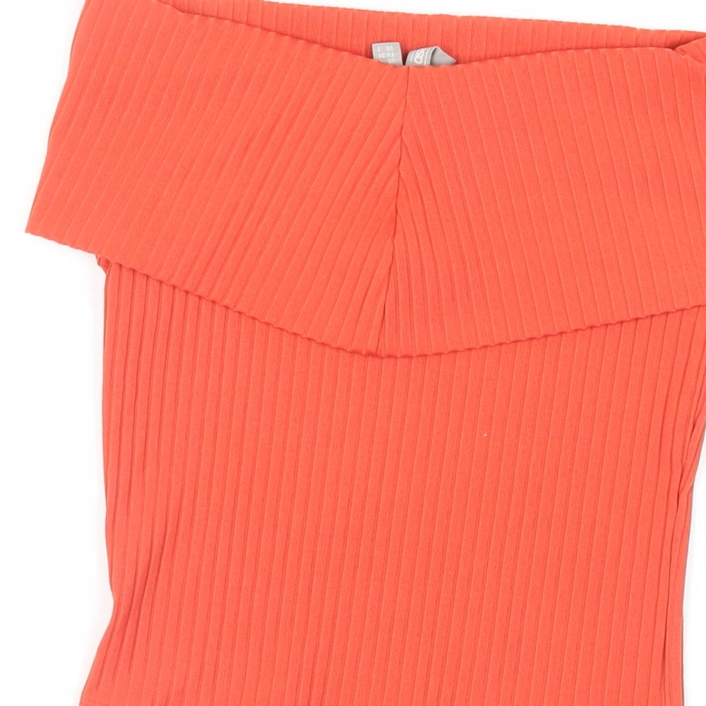 ASOS Womens Orange Polyester Cropped Blouse Size 6 Off the Shoulder - Ribbed