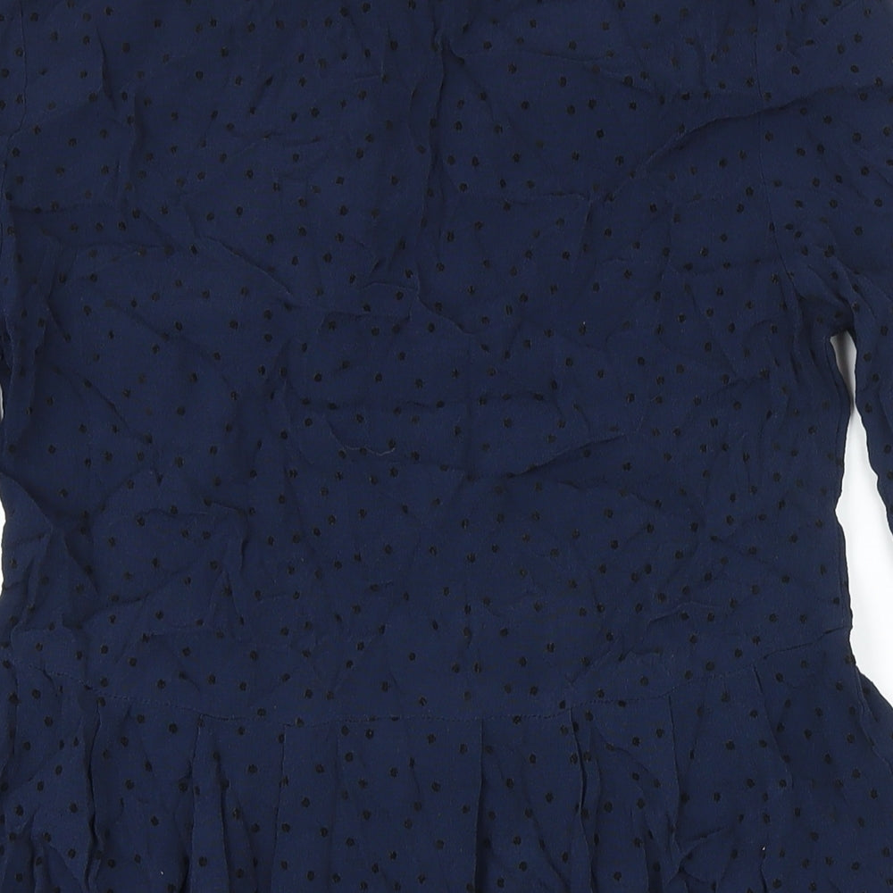 Mango Womens Blue Polyester Blend Tunic Blouse Size XL Round Neck