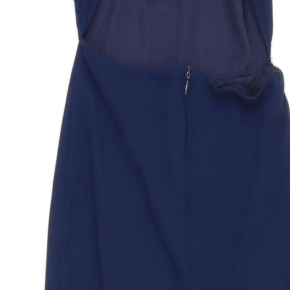 Boohoo Womens Blue Polyester Ball Gown Size 8 Boat Neck - Open Back Detail
