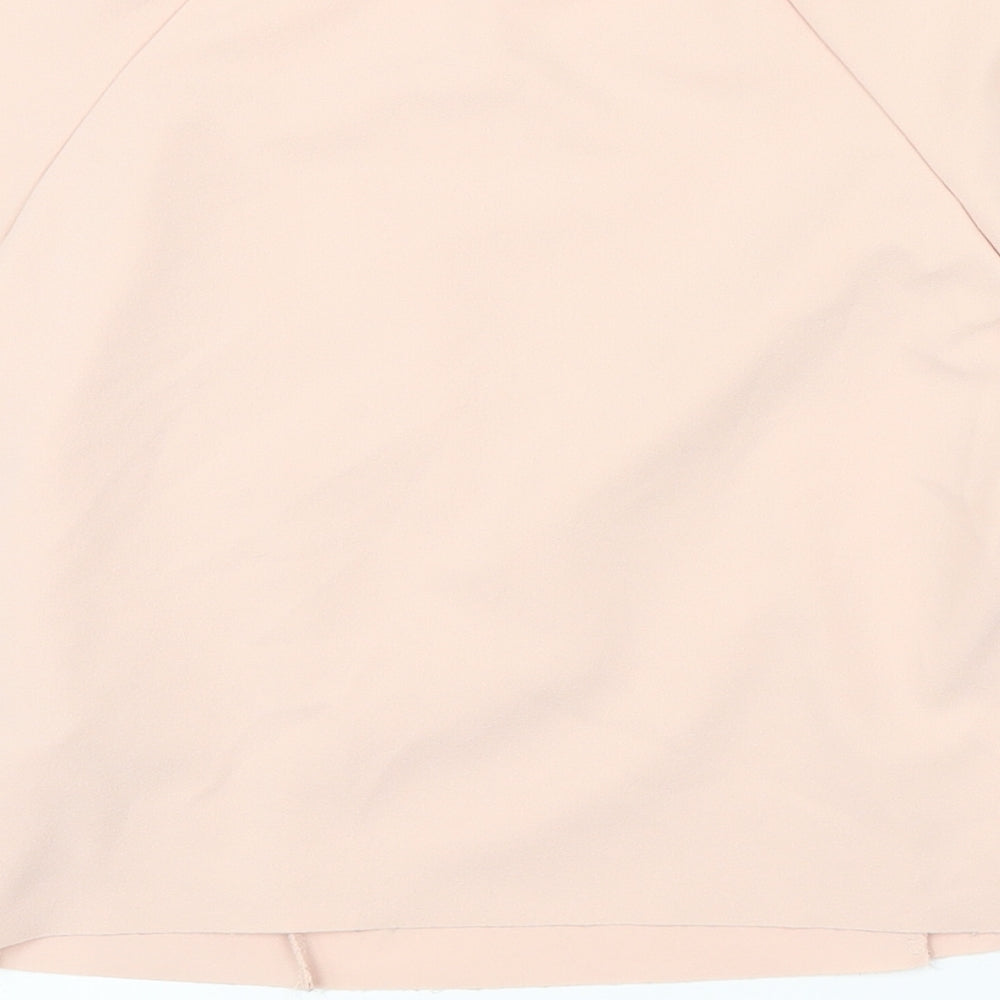 Zara Womens Pink Herringbone Polyester Blend Cropped Blouse Size M Round Neck