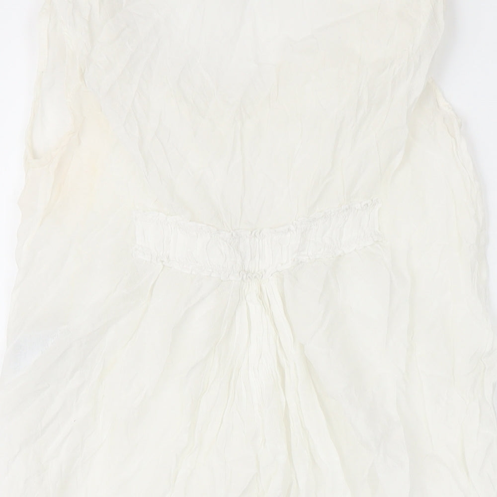 HIGH Womens White Cotton Tunic Blouse Size 14 Scoop Neck