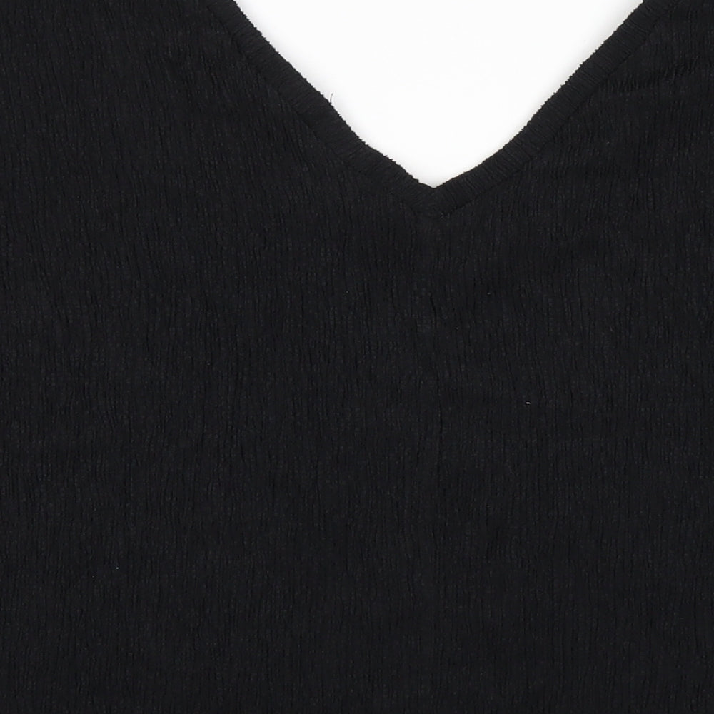 Marks & Spencer Womens Black Polyester Basic T-Shirt Size 14 V-Neck