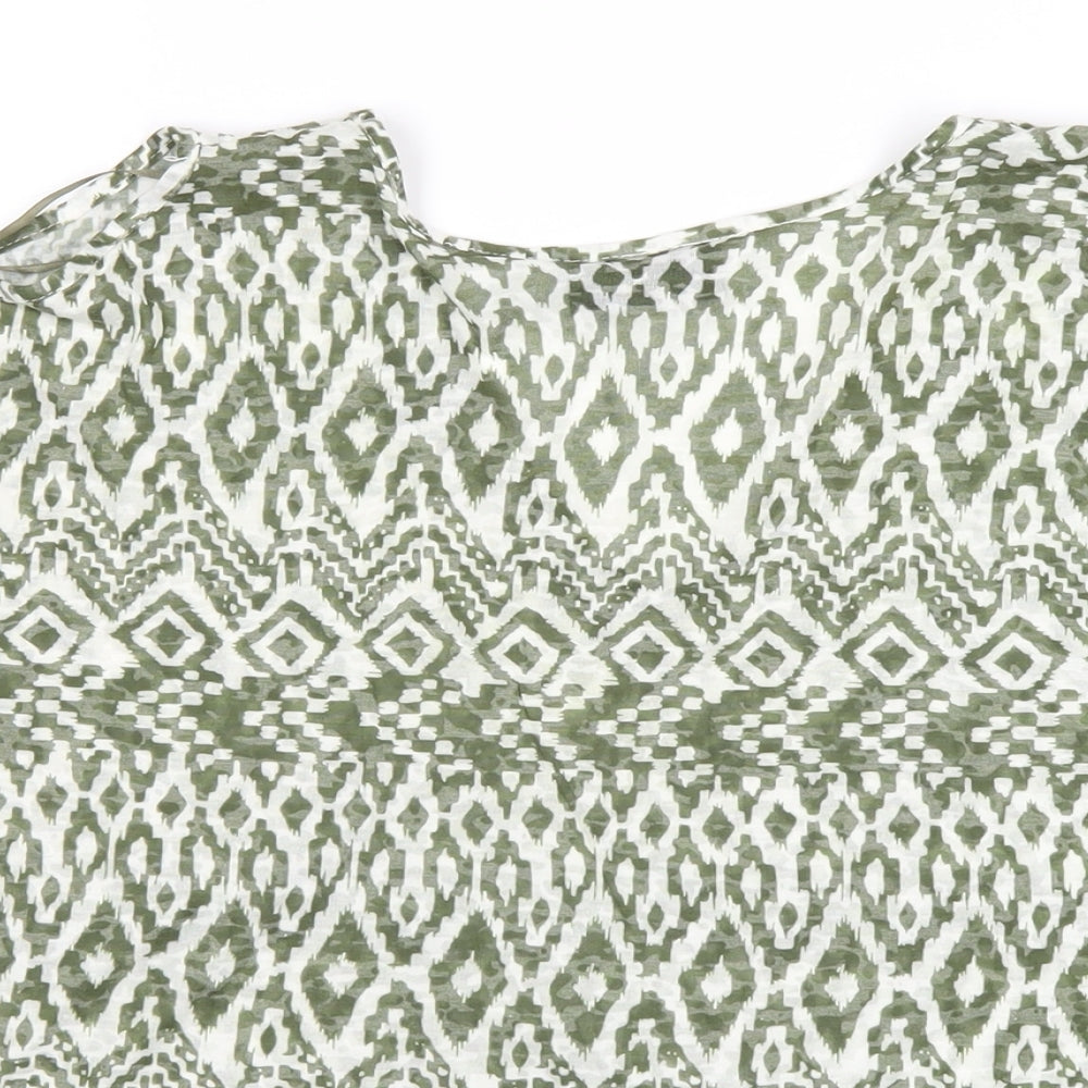 Wallis Womens Green Geometric Polyester Basic T-Shirt Size S V-Neck