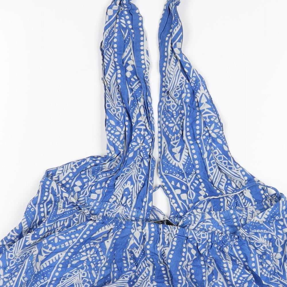 Zara Womens Blue Geometric Cotton Basic Blouse Size S Halter