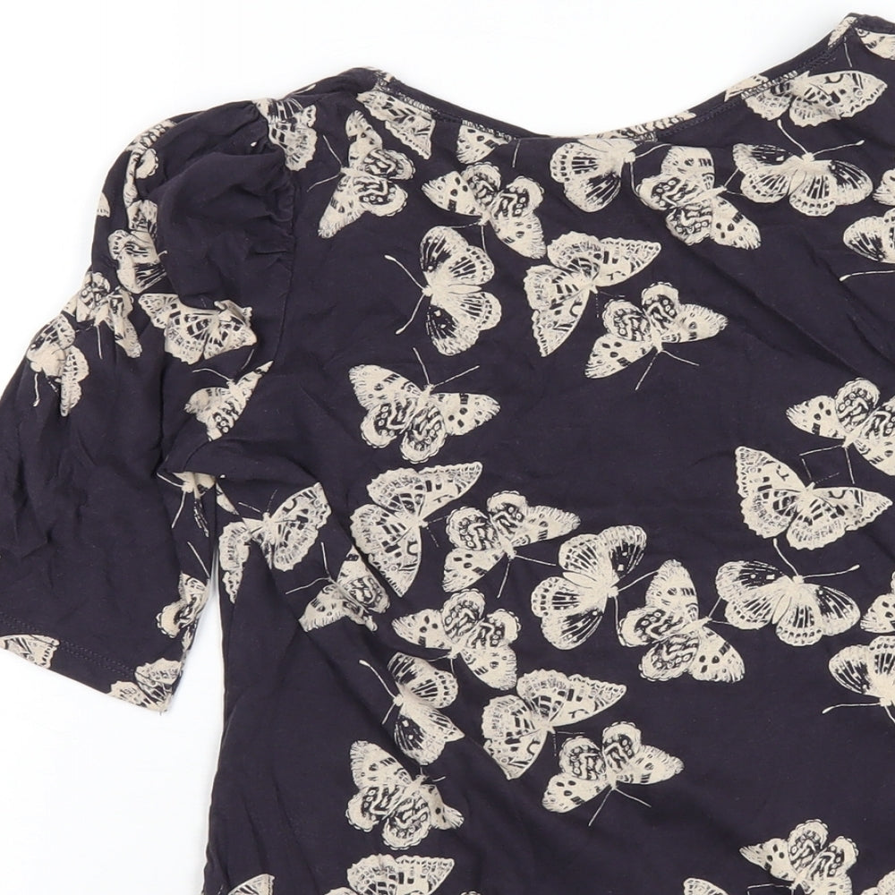 New Look Womens Purple Geometric Cotton Basic T-Shirt Size 8 Round Neck