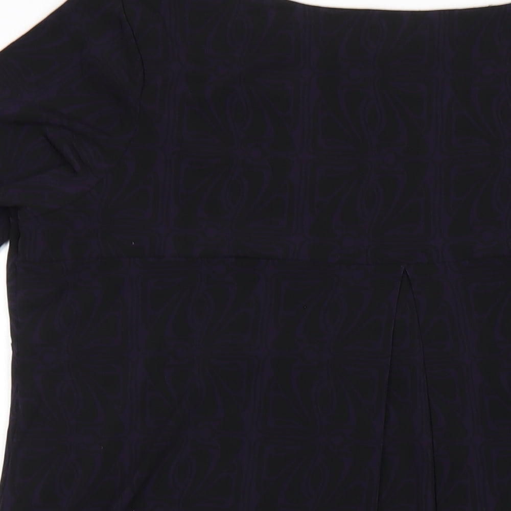 John Richmond Womens Purple Geometric Polyester Basic T-Shirt Size 16 Scoop Neck