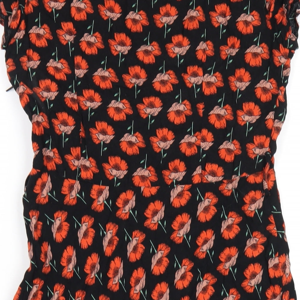 Dorothy Perkins Womens Black Floral Viscose A-Line Size 10 V-Neck Zip