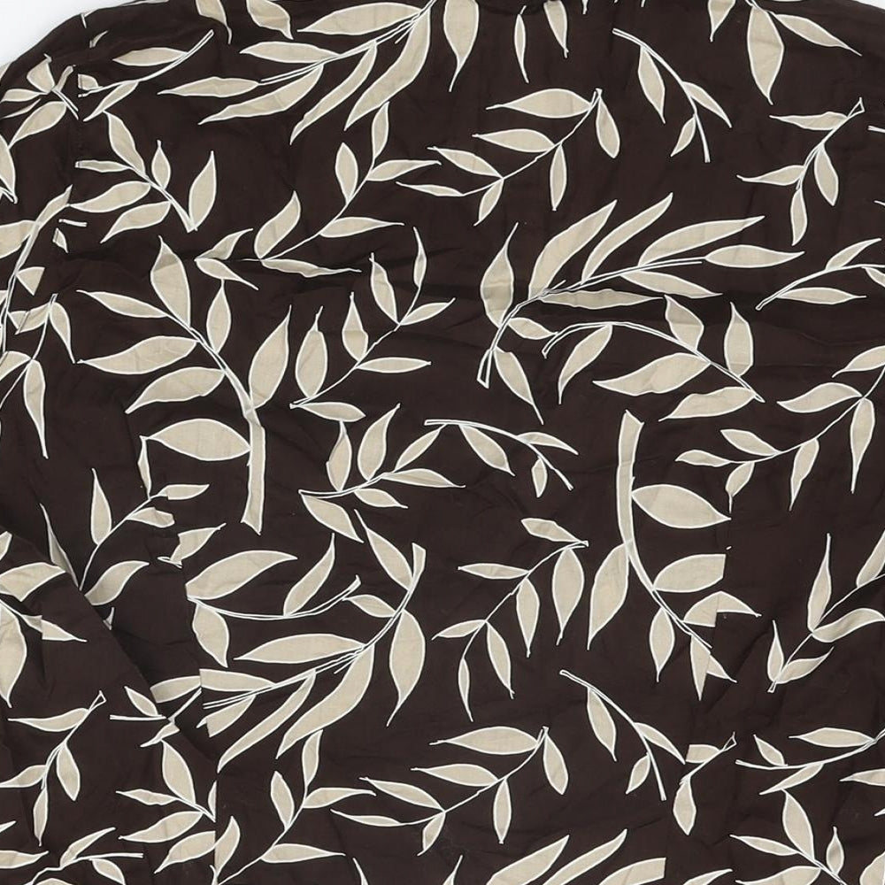 E-vie Womens Brown Geometric Cotton Basic Button-Up Size 10 V-Neck - Leaf Print