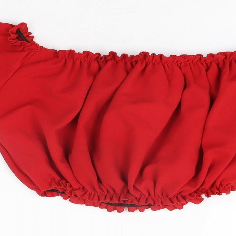 New Look Womens Red Polyester Cropped T-Shirt Size 8 Off the Shoulder