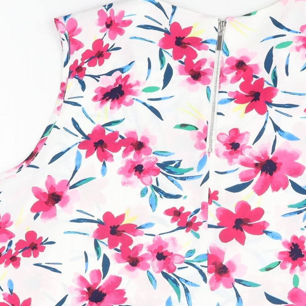 Roman Womens White Floral Polyester Basic T-Shirt Size 18 V-Neck